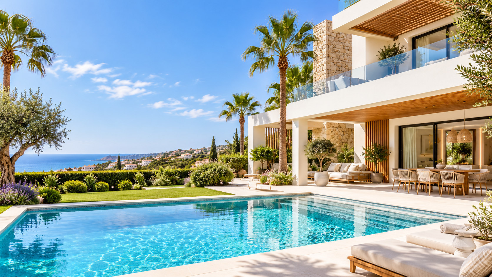 Villa mediterránea con jardín y piscina
